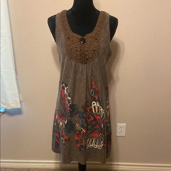 Adore Dresses & Skirts - Adore Brown Dress with Colorful Butterfly Pattern